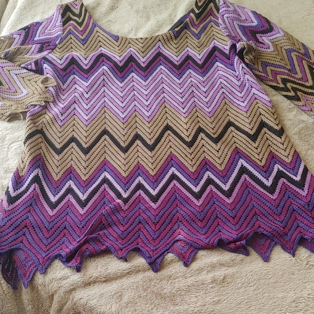 Ashley Stewart Purple, Lavender & Tan Chevron Knit Top Sz 14/16